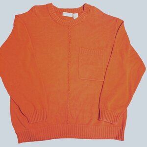 Elizabeth Women's 2 Orange Long Sleeve Crew Neck Cotton Pullover Pocket Sweater